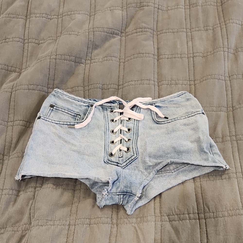 Carmar Light Blue Lace-Up High Waist Shorts Size 27!